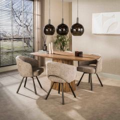 Fraaai Sedona Deens ovale eettafel centrale poot 180 cm - massief mango zandkleur