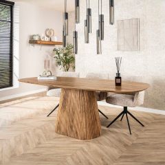 Roan Deens ovale eettafel centrale poot 215 cm - massief mango zandkleur