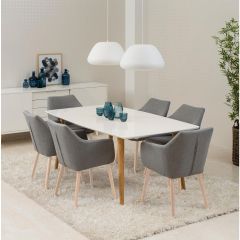 Nøra Lilie armstoel | wit oak onderstel | stof Corsica - lichtgrijs