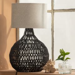 Macy tafellampvoet rattan look - zwart