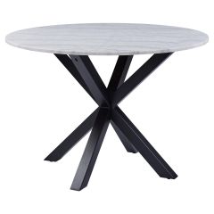 Nøra Donovan ronde eettafel Ø110x75.5 cm | zwart metaal onderstel | gepolijst marmer - wit