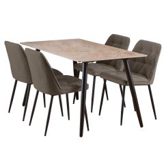 Nøra Kristina rechthoekige eettafel 140x80x75 cm - bruin + 4 eetkamerstoelen | stof Monza