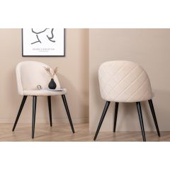 Zako eetkamerstoel - ruitpatroon - velvet - beige