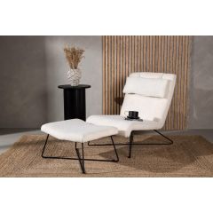 Limo fauteuil met voetenbank - boucle - wit