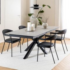 Nøra Havn armstoel | zwart metaal onderstel | PU leer - zwart