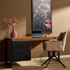 Bureau Boaz metalen lades - 145 cm - naturel