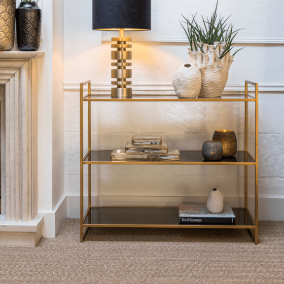 Mariki kast 100x40x90 cm smoke glas/goud van het woonmerk Light&Living