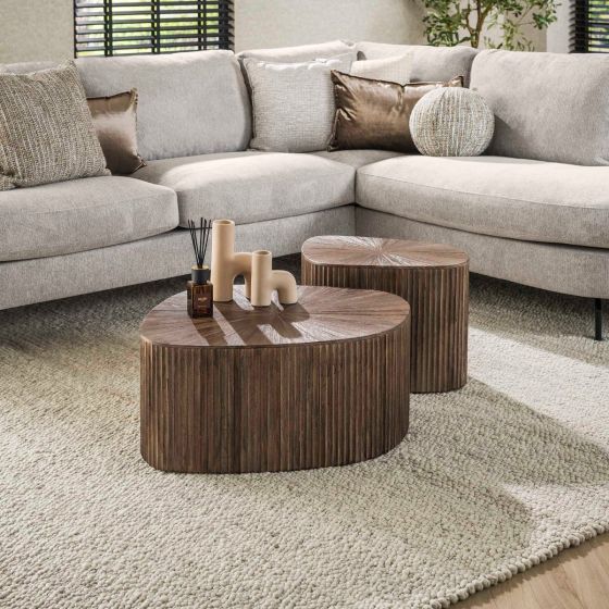Bea salontafel set van 2 XL driehoek Maya teak - bruin