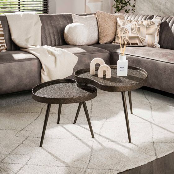 Bas salontafel niervormig set van 2 - brons metaal