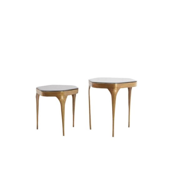 Avi bijzettafel set van 2 glas - smoke+antiek brons