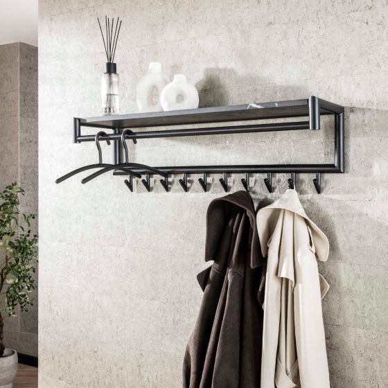 Weiss kapstok 10 haaks roede-hoedenplank -  zwart/bruin