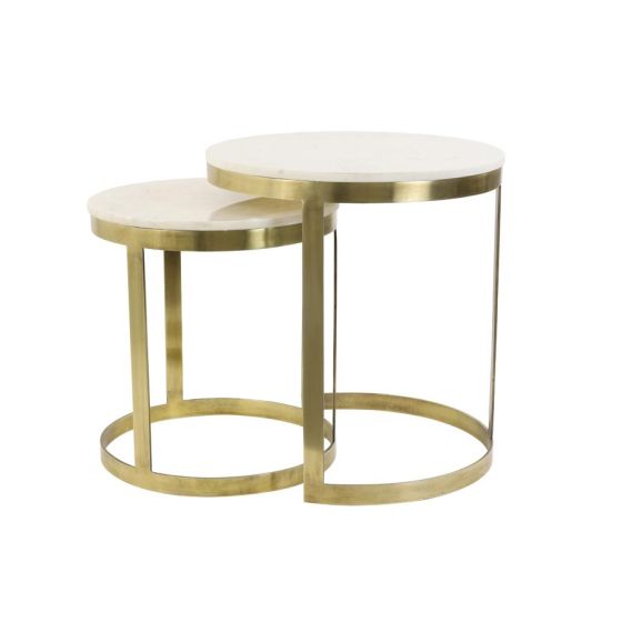 Perlato bijzettafel set van 2 - marmer wit/antiek brons
