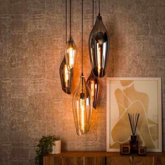 Carmen hanglamp 5L getrapt cocoon mix glas - zwart