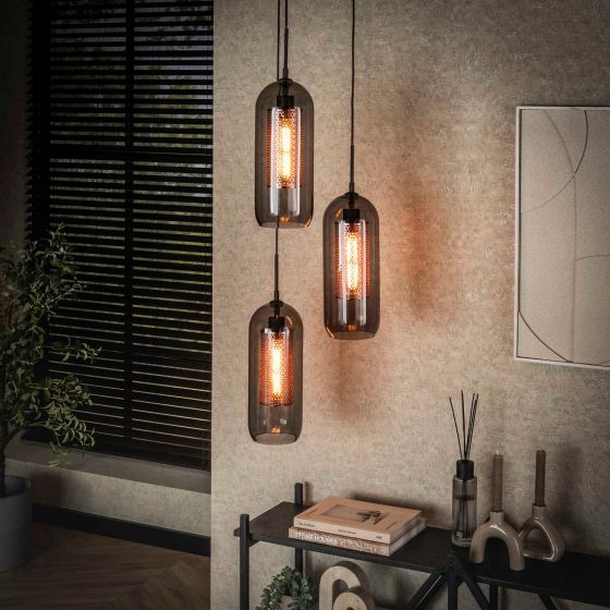 Wrexham hanglamp 3L getrapt staal smoke