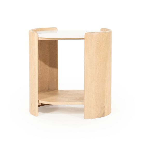 Don bijzettafel ovaal - naturel hout/marmer