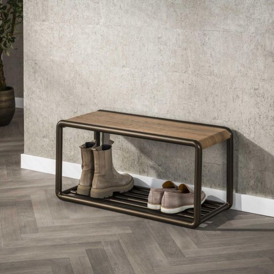 Esposito schoenenrek en bankje - eikenlook en staal