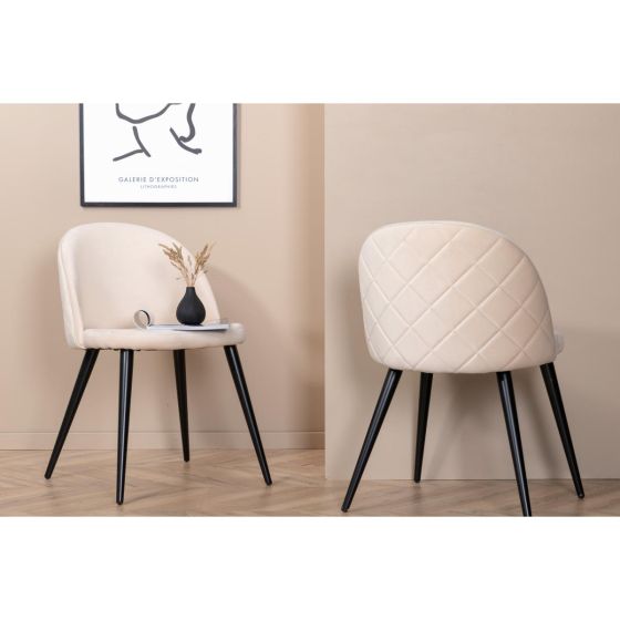 Zako eetkamerstoel - ruitpatroon - velvet - beige