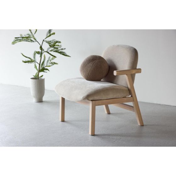 Nakamura fauteuil - rubberhout en stof - beige