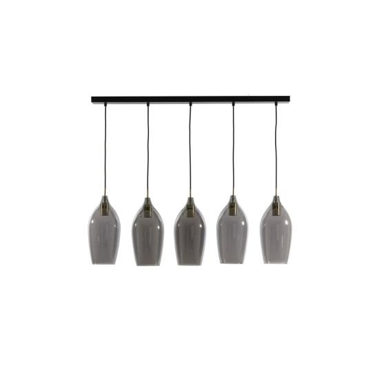 Lukaro hanglamp 5L 104x17x36 cm - antiek brons/glas smoke - OUTLET B