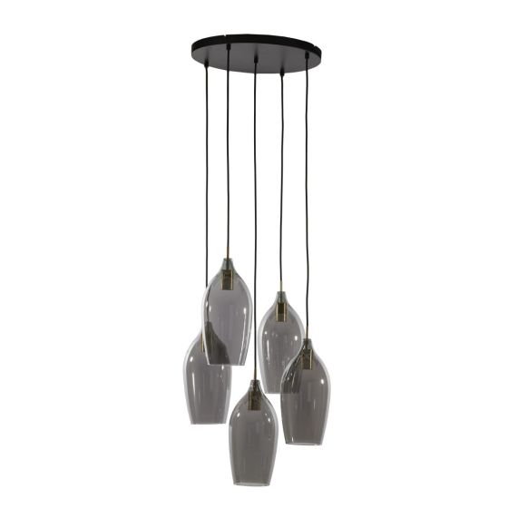 Lukaro hanglamp 5L Ø45x36 cm - antiek brons/glas smoke