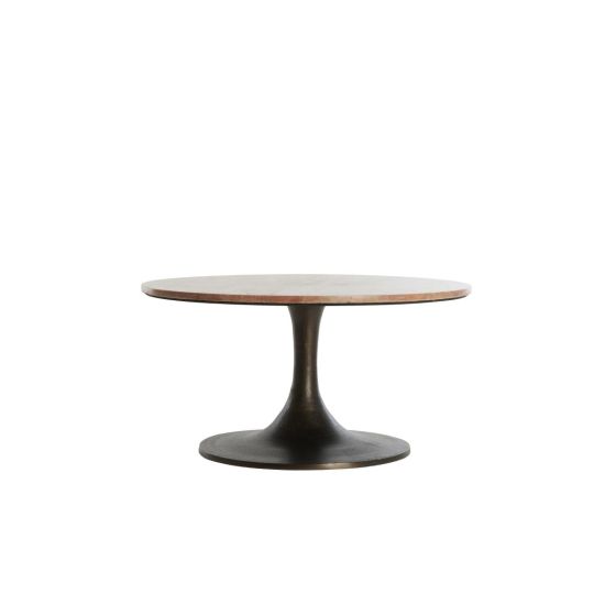 Dolin bijzettafel Ø75x38 cm - rood travertin/donkerbruin