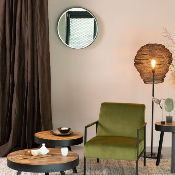 Janice ronde spiegel M - zwart