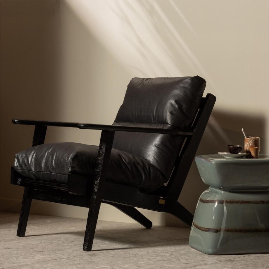 Houston fauteuil leer - zwart