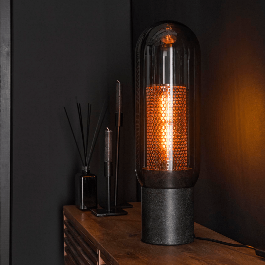 Fraaai Wrexham tafellamp 50 cm staal smoke