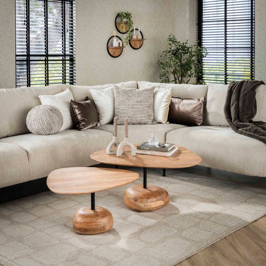 Nicholas salontafel set van 2 driehoekig - massief acacia naturel