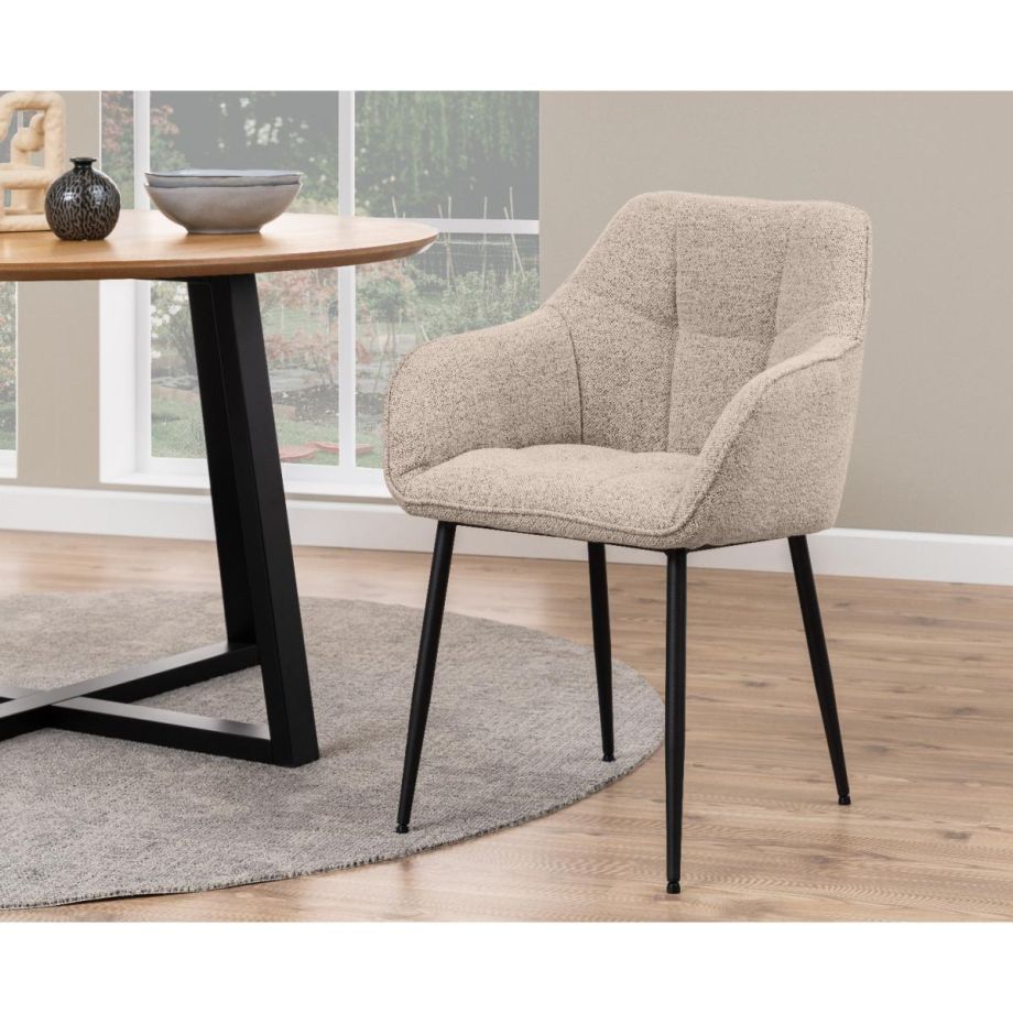 Nila armstoel | zwart metaal onderstel | stof Monza - beige