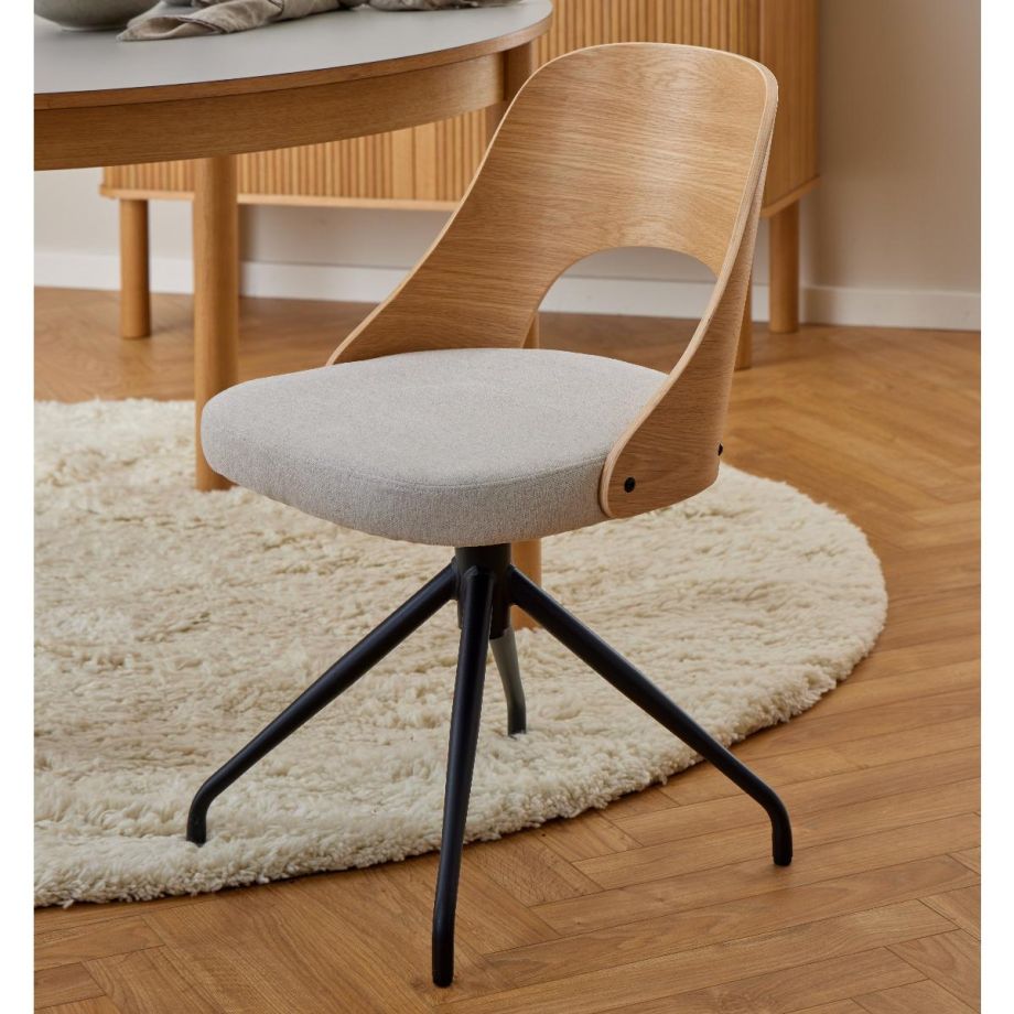 Nøra Hushy draaistoel | zwart metaal onderstel | stof Apia/naturel oak - beige