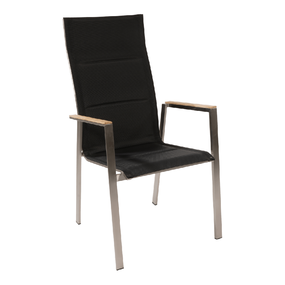 Stapelstoel hoge rug Marmaris RVS - zwart