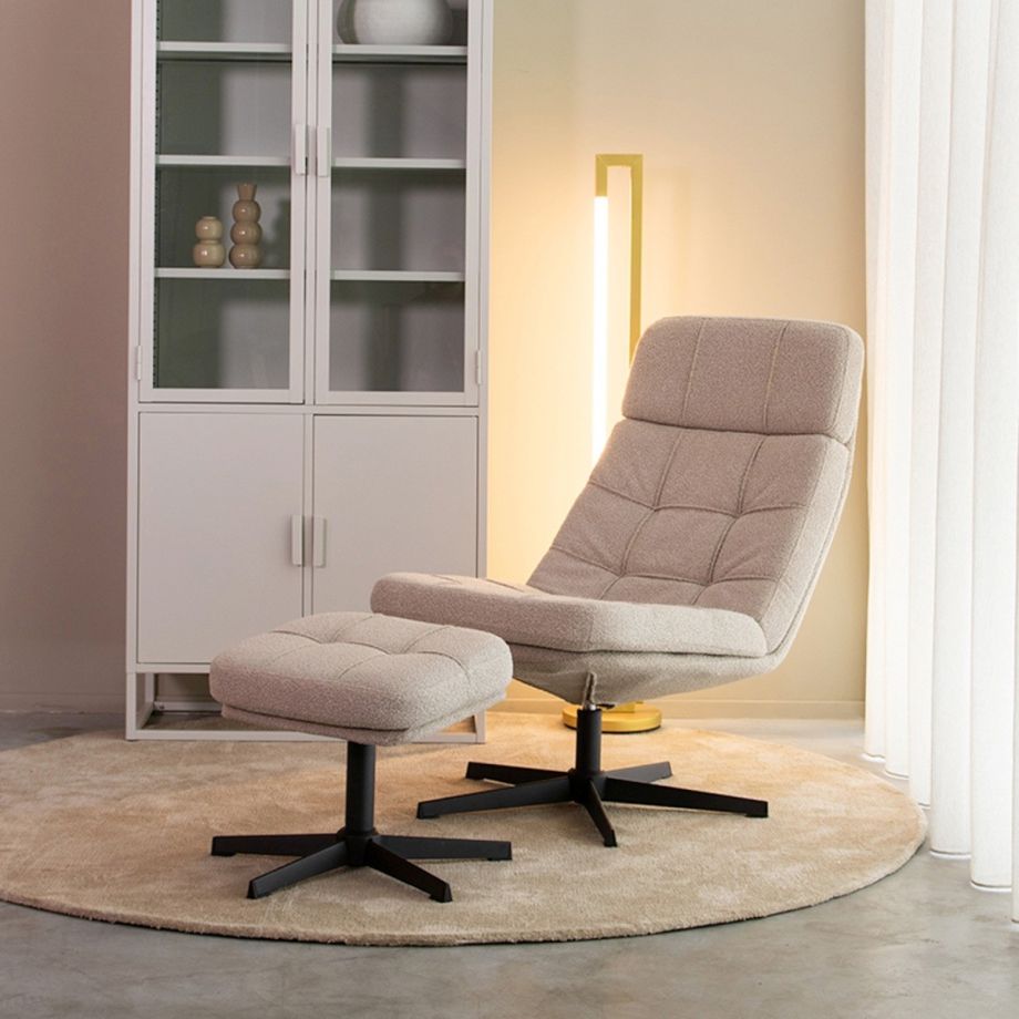 Alvar fauteuil bouclé - naturel + hocker