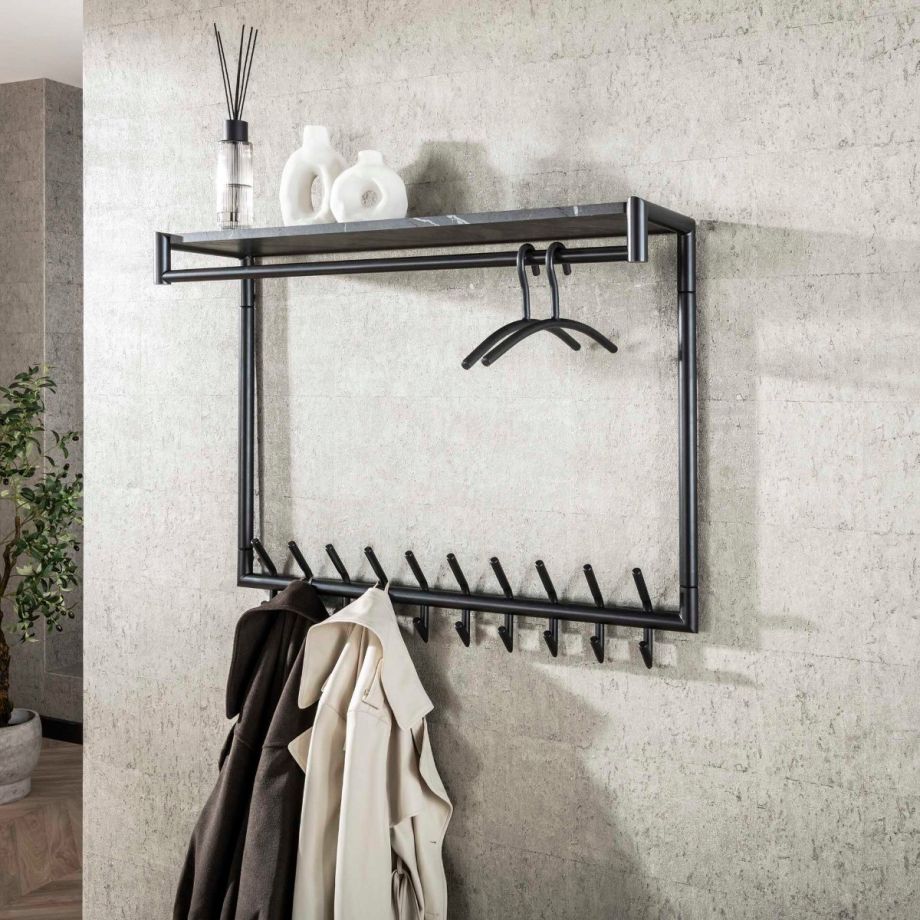 Fraaai Weiss kapstok 20 haaks hoog roede-hoedenplank -  zwart/bruin