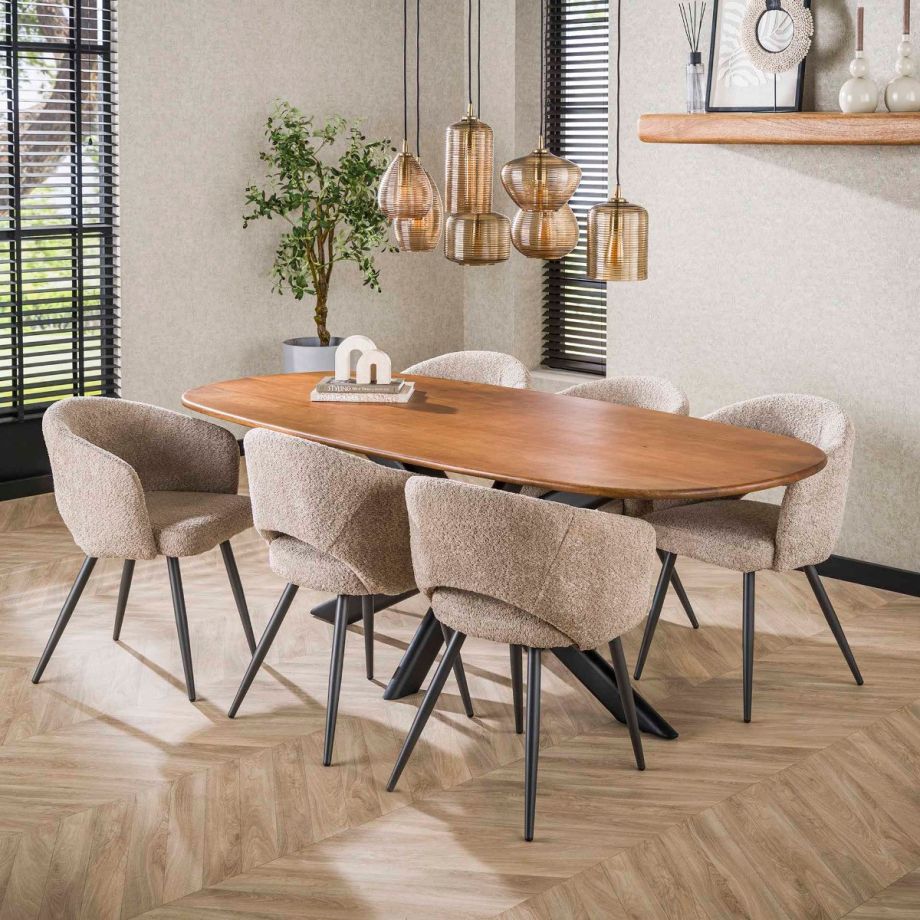 Estes eettafel 215 cm ovale massief mango - zand