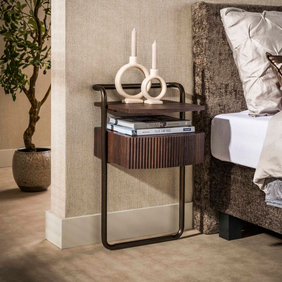 Fraaai Malcom nachtkastje 1 lade - 3D eiken donkerbruin