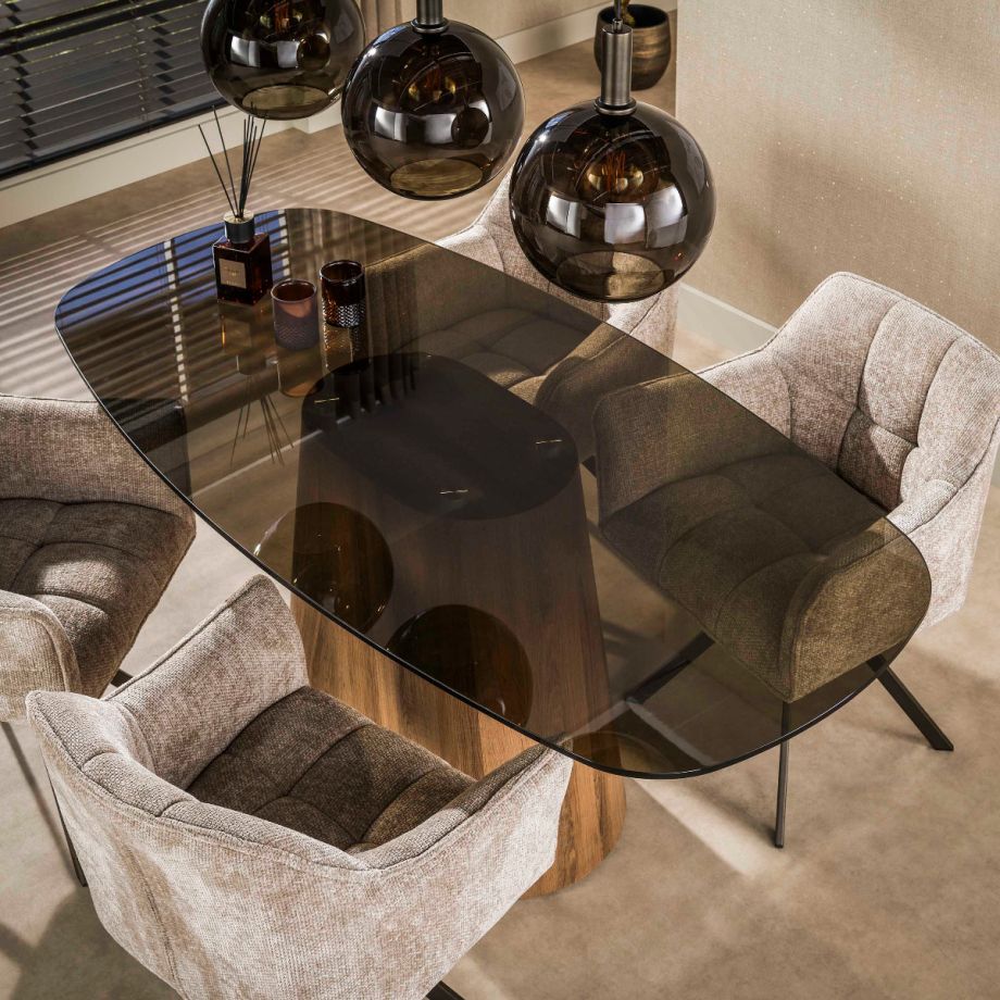 Fraaai Caruso eettafel Deens ovaal 215cm - brons glas