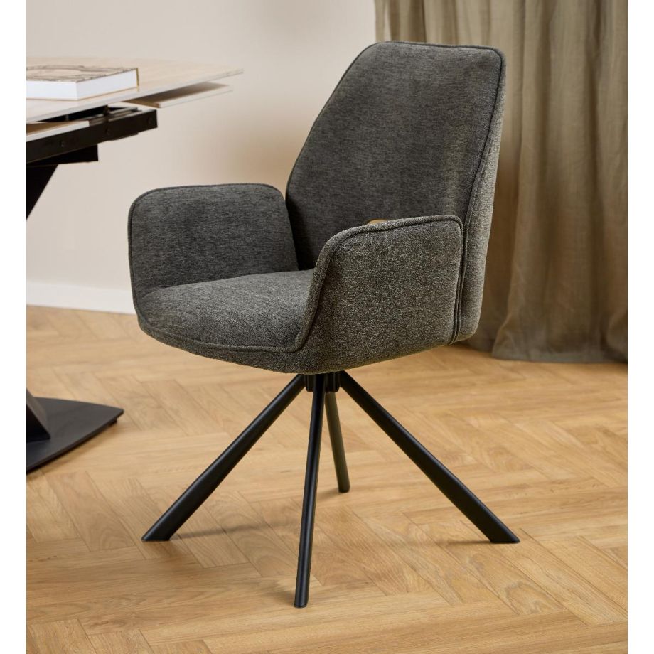 Nøra Linsa draaibare armstoel | zwart metaal onderstel | stof Apia