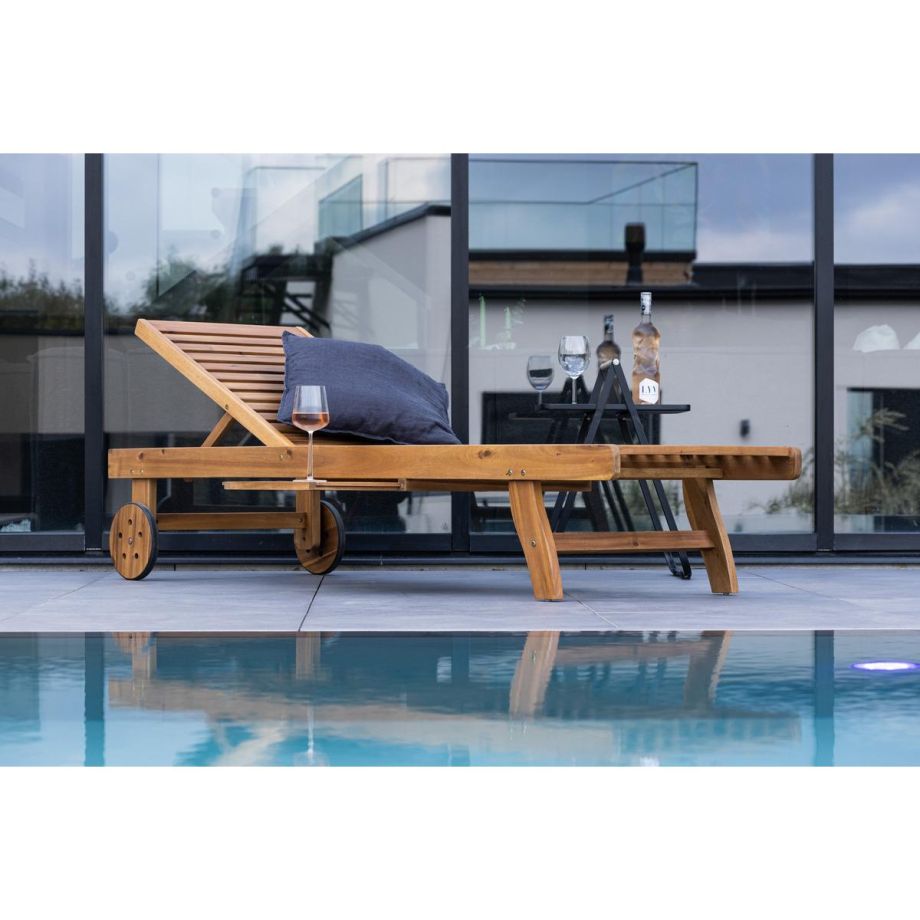 Cemre ligbed op wielen - acaciahout - naturel