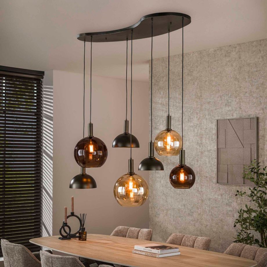 Amira hanglamp 4+3-lichts - sienna bruin