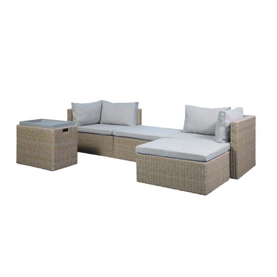 Cora 6 pcs loungeset wicker - beige/bruin