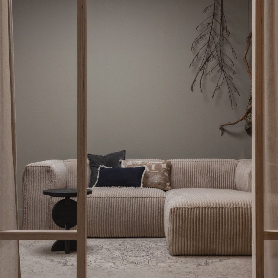 Bean chaise loungue rechts grove ribstof - travertin