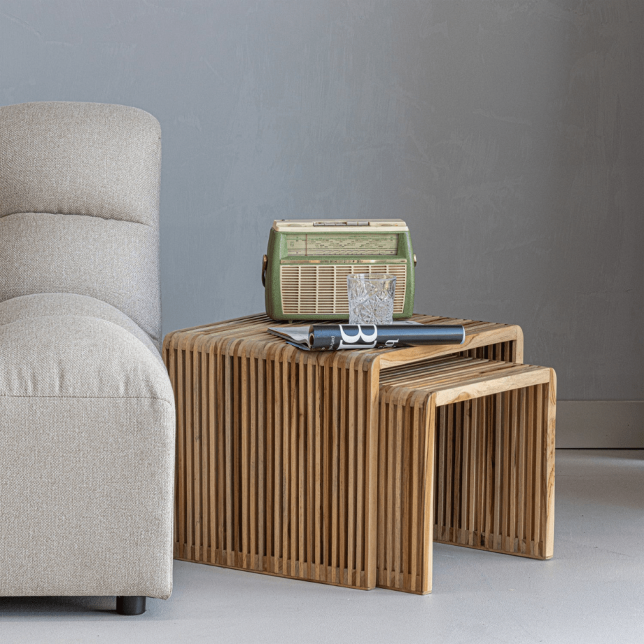 Woood Jasmijn bijzettafel set van 2 recycled teak - naturel