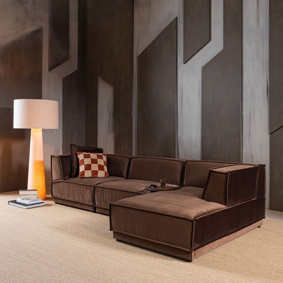 Woood Manu chaise longue bank rechts velvet - bruin