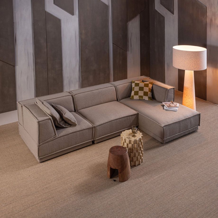 Woood Manu chaise longue bank rechts grove chenille - naturel