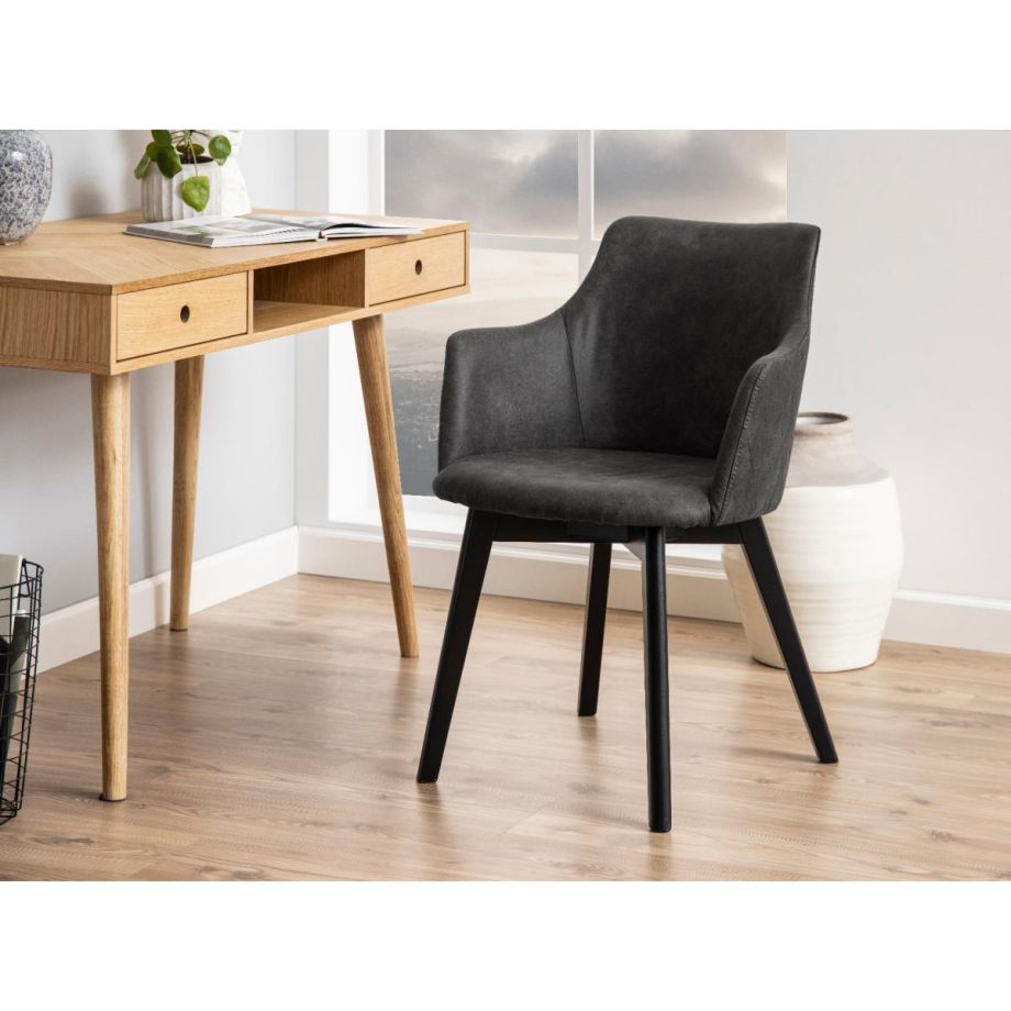 Freja armstoel | zwart metaal onderstel | stof Preston - antraciet