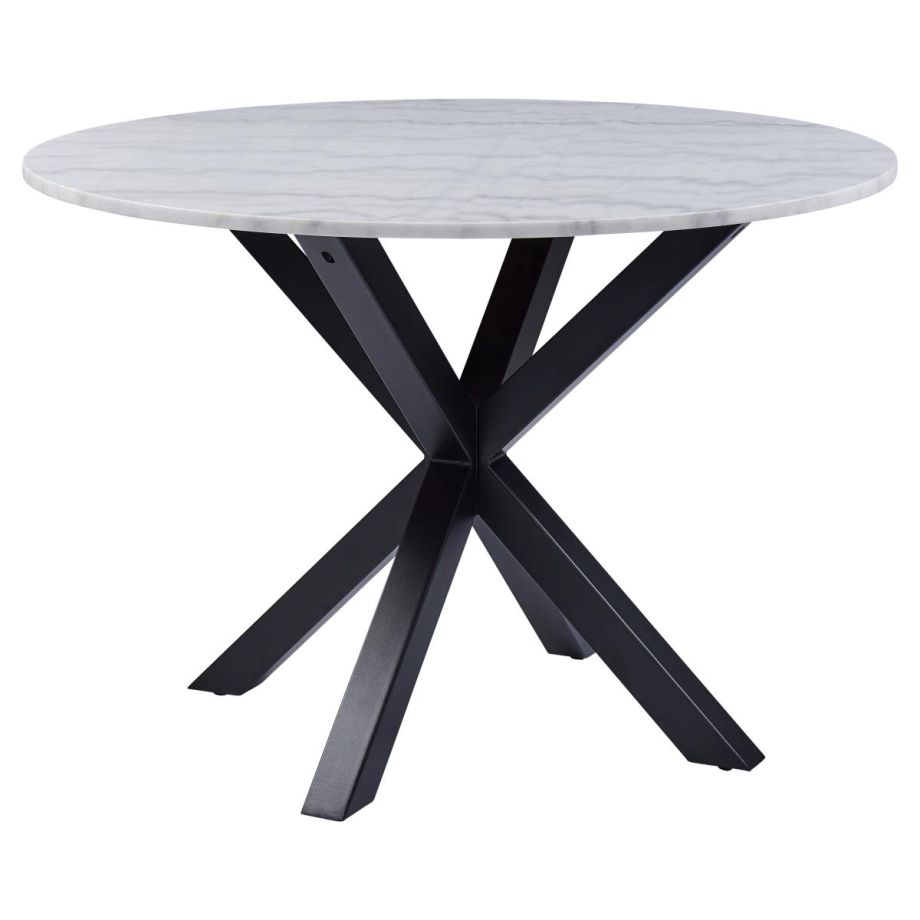 Nøra Donovan ronde eettafel Ø110x75.5 cm | zwart metaal onderstel | gepolijst marmer - wit