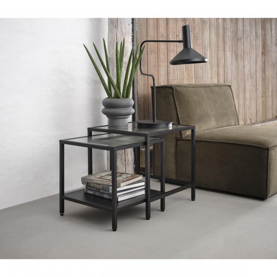 Olan glazen bijzettafels - set van 2 - zwart