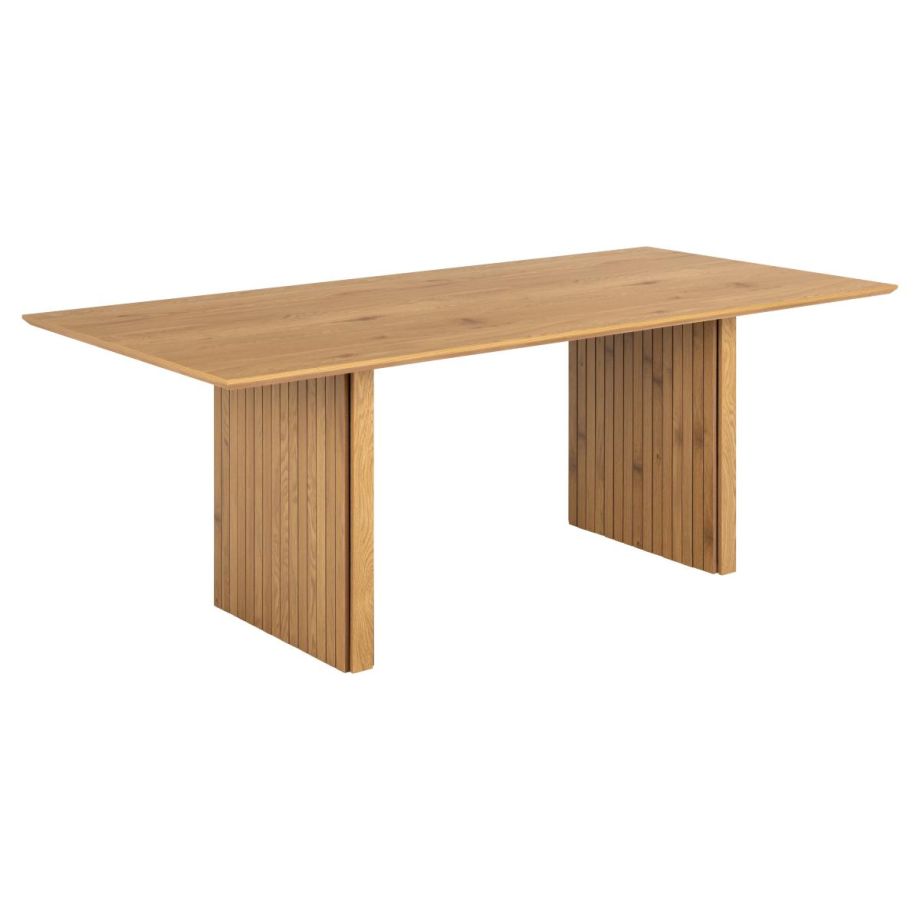 Nøra Elliott rechthoekige eettafel 210x100x75 cm | mat wild eiken ruw melamine met lamellenfront.