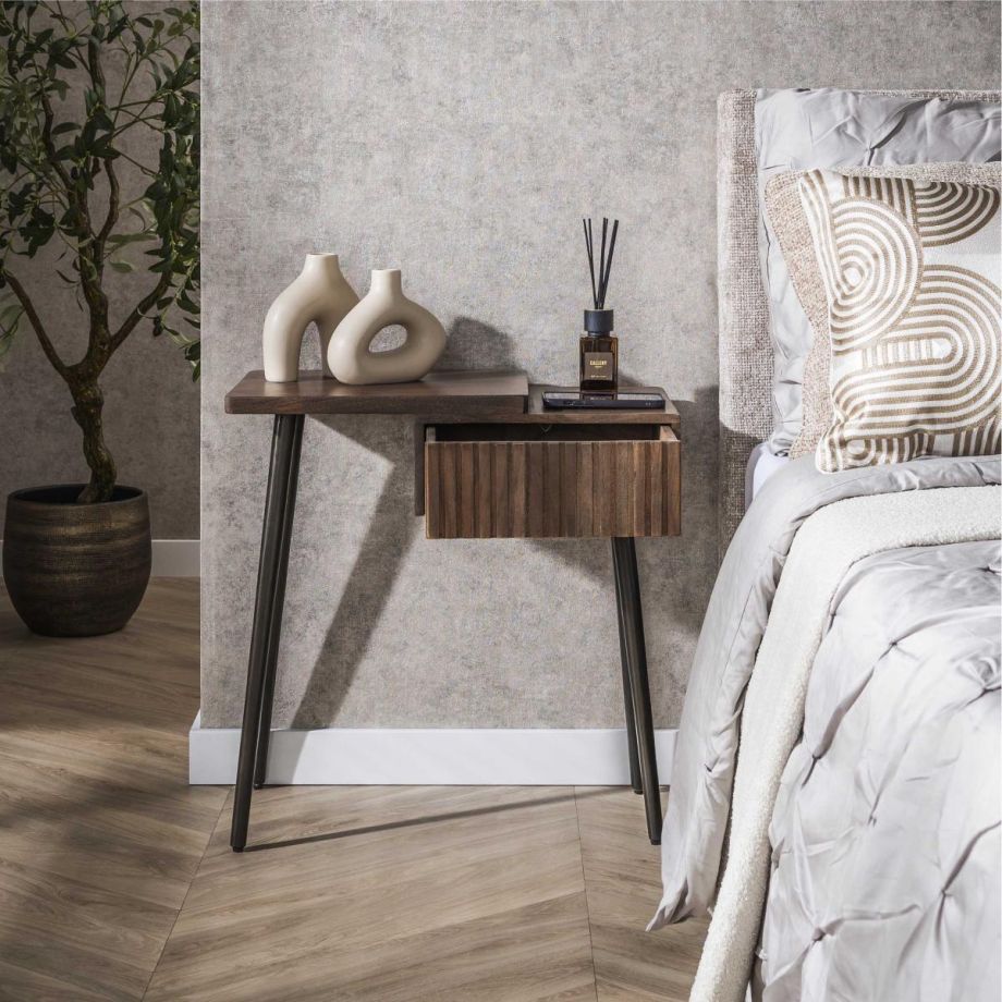 Marino nachtkastje - 1 lade en legplank - acaciahout - links